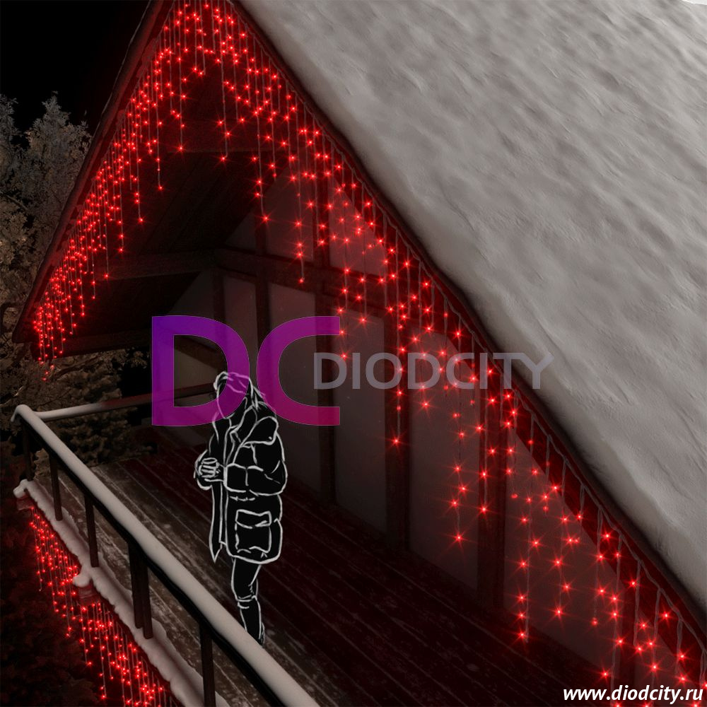 Световая бахрома 3*0.9 м, герметичный колпачок, мерцающая, красный IP65