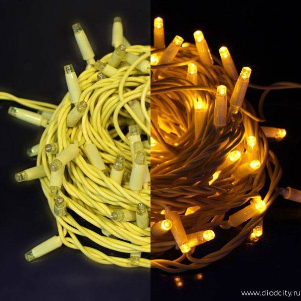 Светодиодная гирлянда Нить 10 м, 24 В, желтый провод , желтая