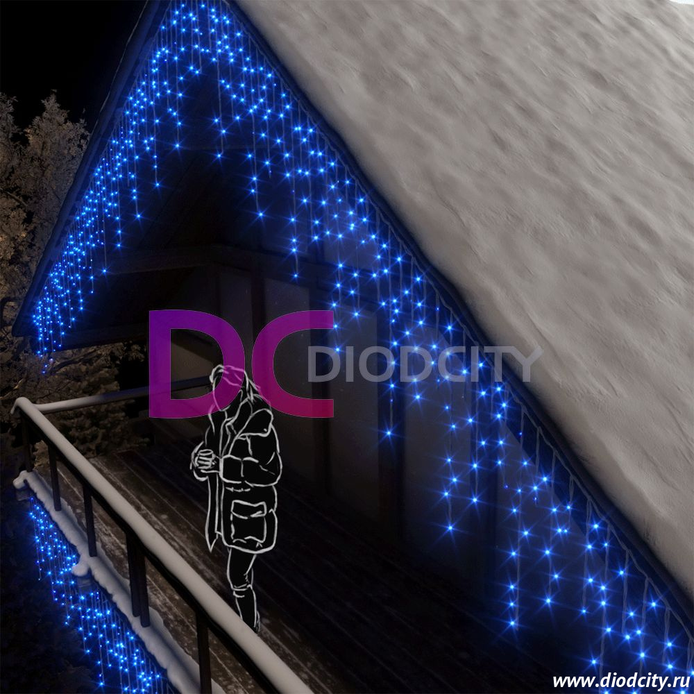 Световая бахрома 3*0.9 м, герметичный колпачок, мерцающая, синий IP65