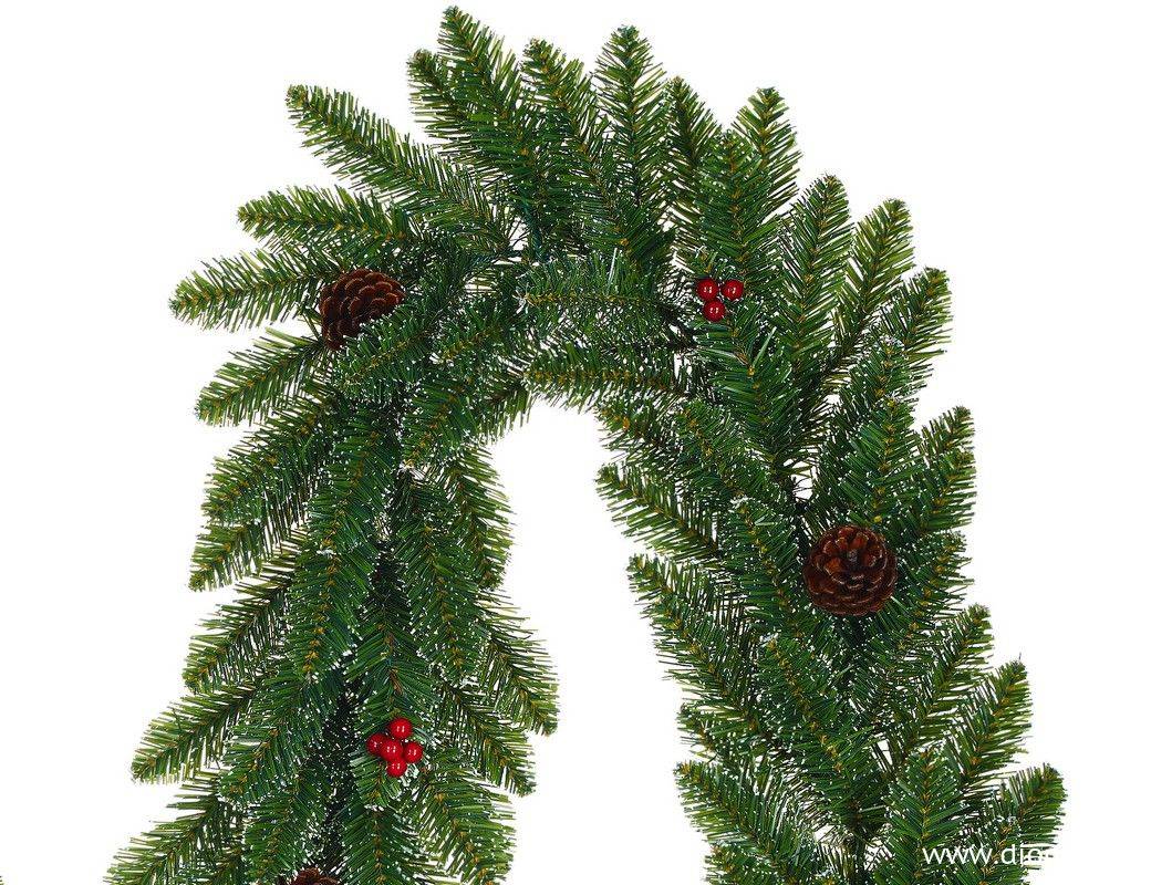 Хвойная гирлянда КРИСТИНА с шишками и ягодами, заснеженная, хвоя PVC, 270х25 см