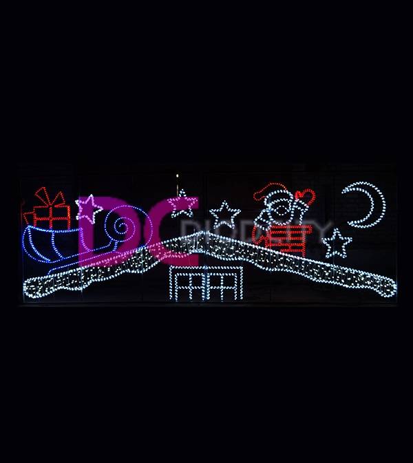 Световое панно "Дед мороз на крыше" 520х180 см