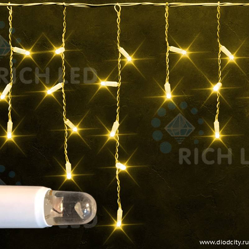 Светодиодная бахрома Rich LED 3х0.5 м, IP65,провод ПВХ, желтая