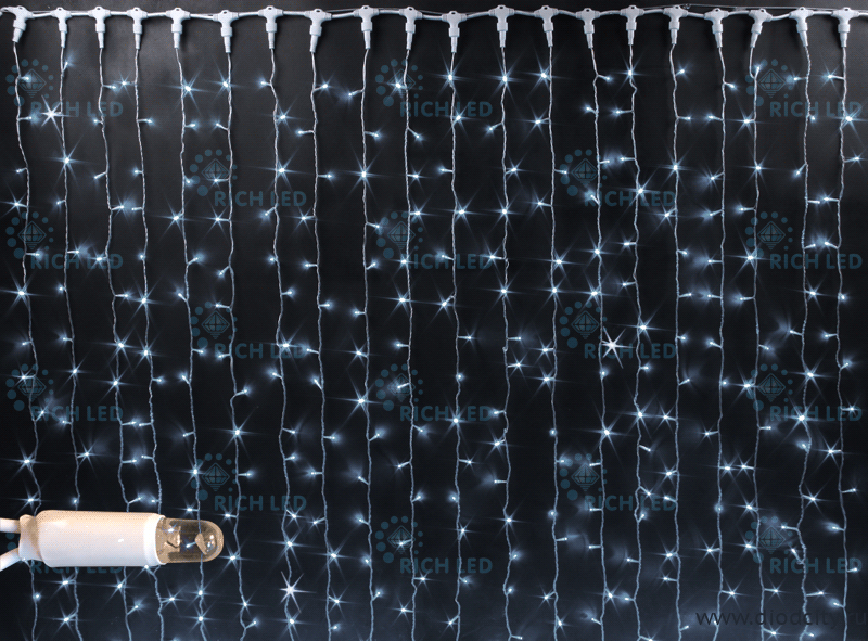 Светодиодный дождь (занавес) мерцающий 2х6 белые диоды