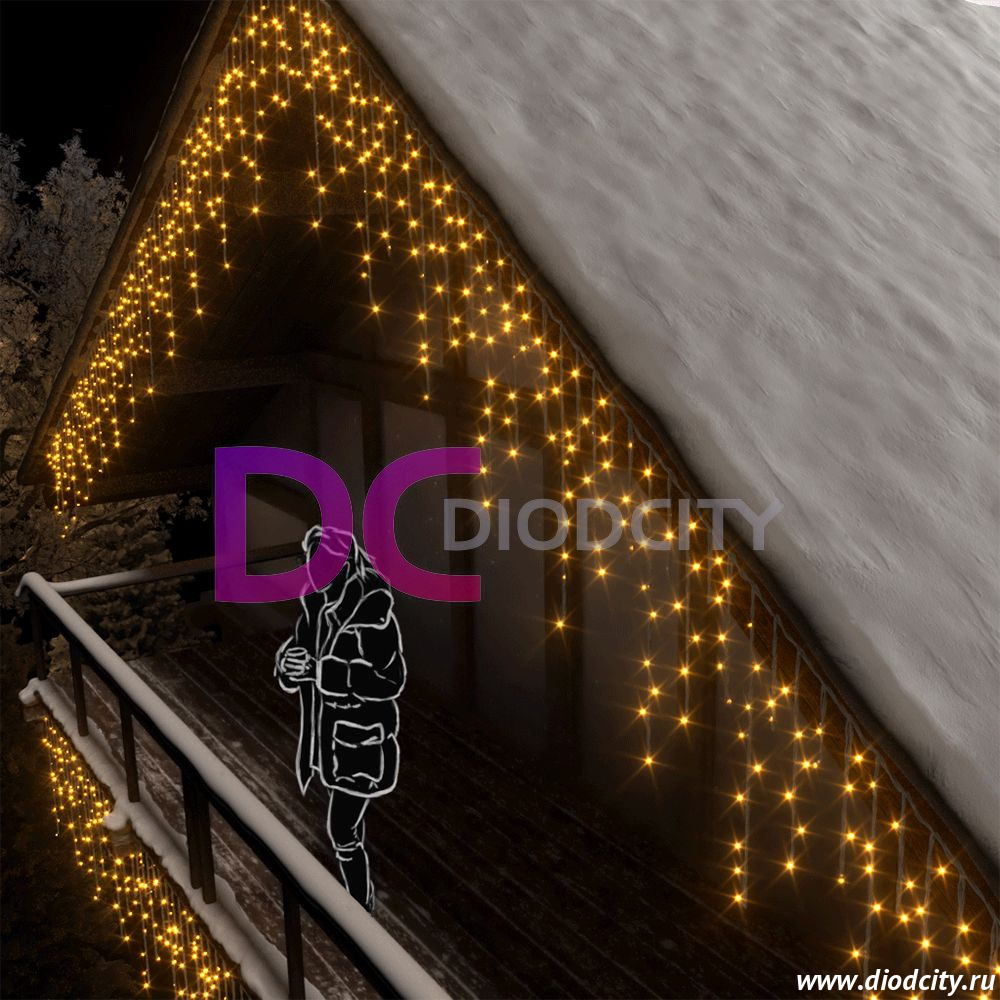 Светодиодная бахрома Rich LED 3х0.5 м, желтая, IP54