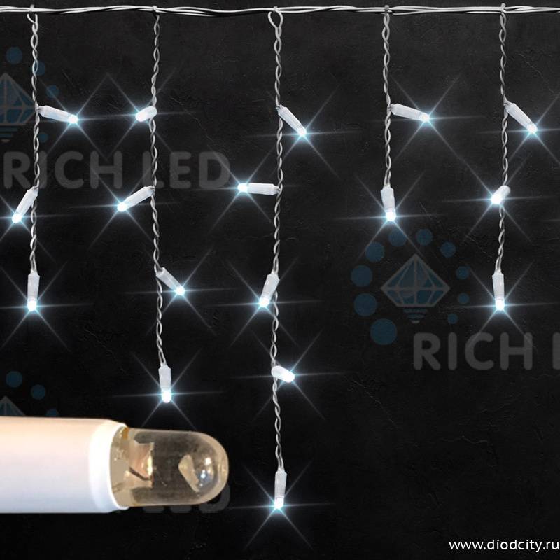 Светодиодная бахрома Rich LED 3х0.5 м белый резиновый провод, IP65, белая