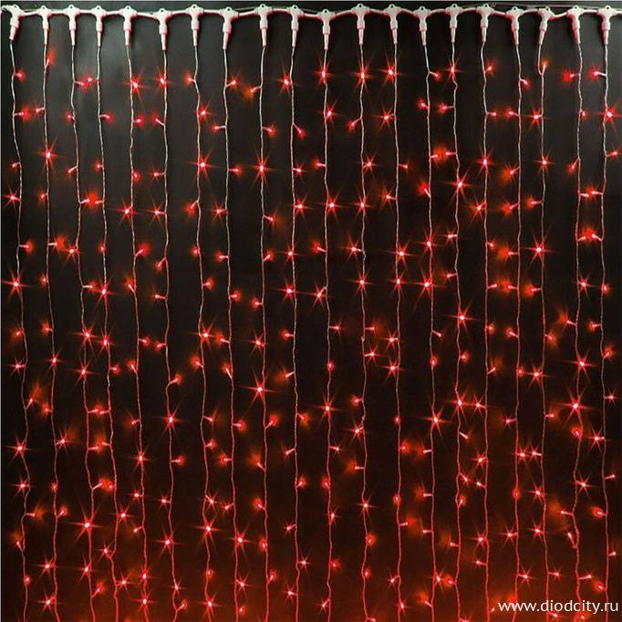 Светодиодный дождь (занавес) мерцающий 2х3 красные диоды, белый провод