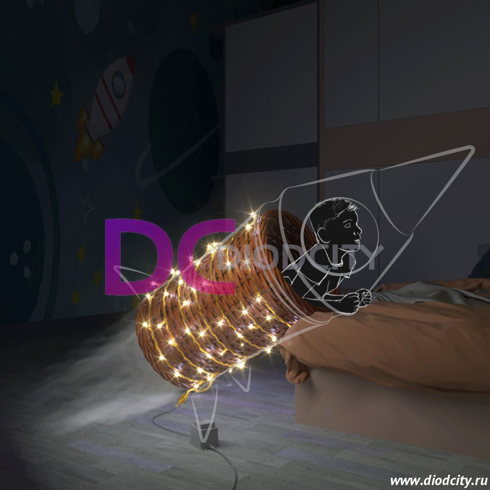 Гирлянда нить Rich LED 10 м, 100 LED, 220 В, прозрачный, цвет тёплый белый