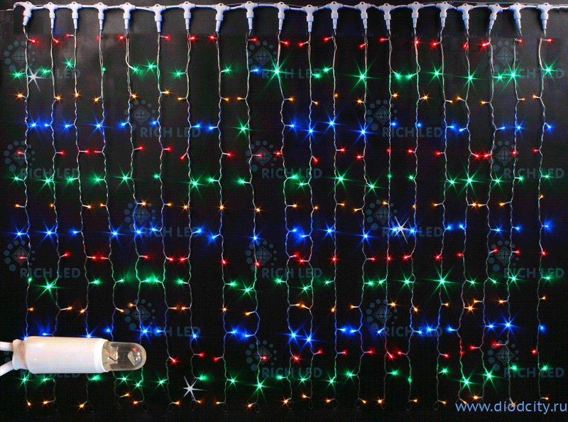 Светодиодный дождь (занавес) мерцающий 2х6 мульти диоды