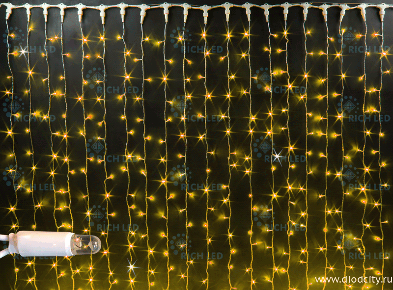 Светодиодный дождь (занавес) мерцающий 2х6 желтые диоды