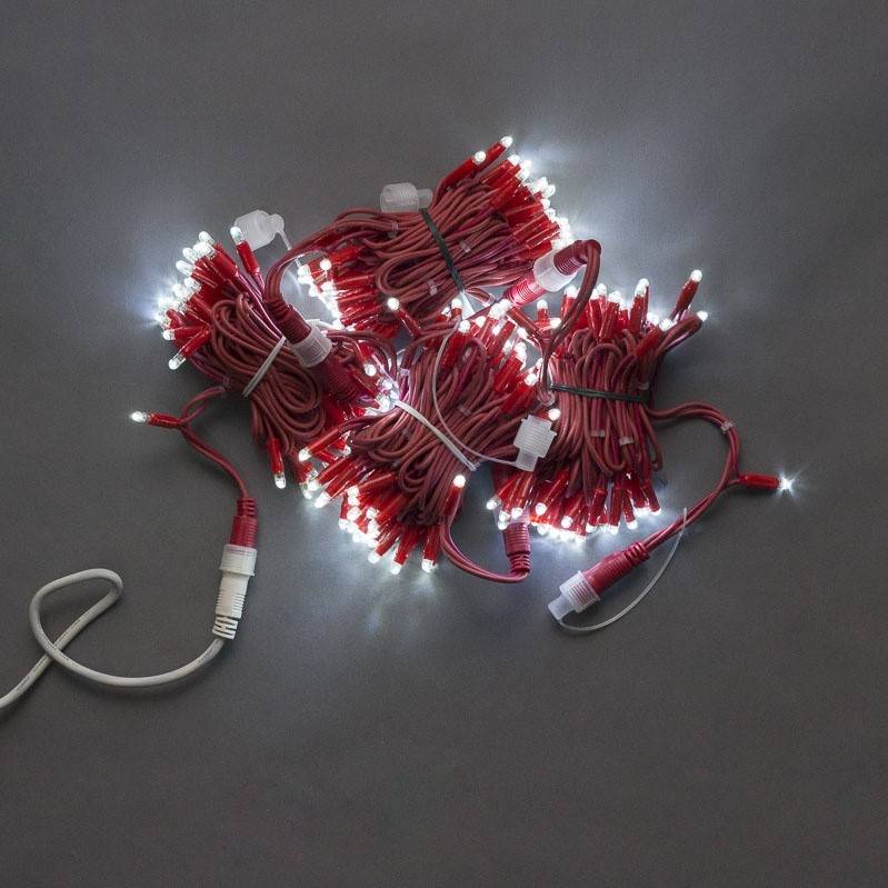 Гирлянда нить Стринг Лайт, 20м, красный провод, белая