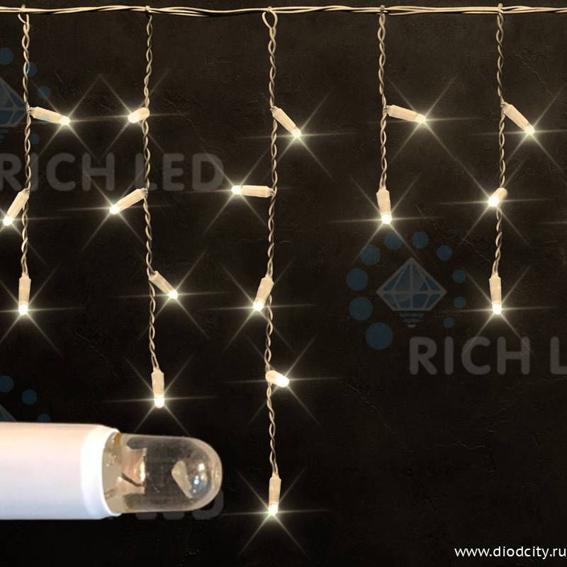 Светодиодная бахрома Rich LED 3х0.5 м, IP65,провод ПВХ, теплая белая