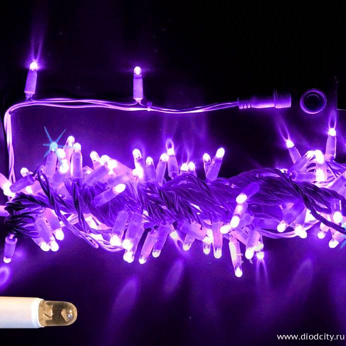 Гирлянда-нить, герметичный колпачок, с мерцанием, 10м, цвет фиолетовый, 24В