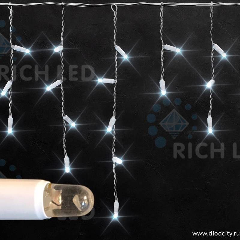 Светодиодная бахрома Rich LED 3х0.5 м  черный резиновый провод, IP65, белая