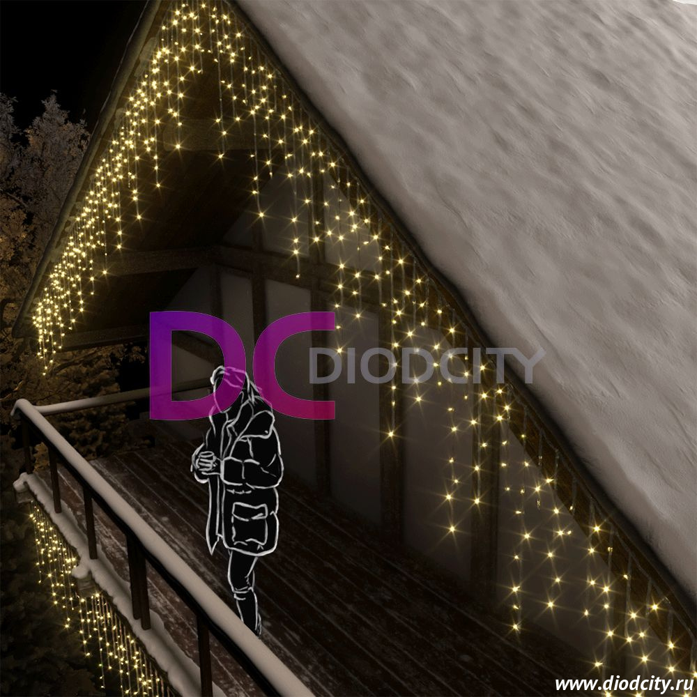 Светодиодная бахрома Rich LED 3х0.5 м, теплая белая, IP54