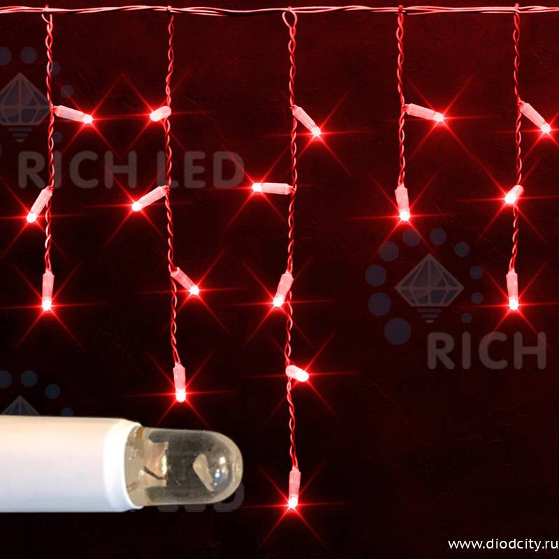 Светодиодная бахрома Rich LED 3х0.5 м белый резиновый провод, IP65, красная