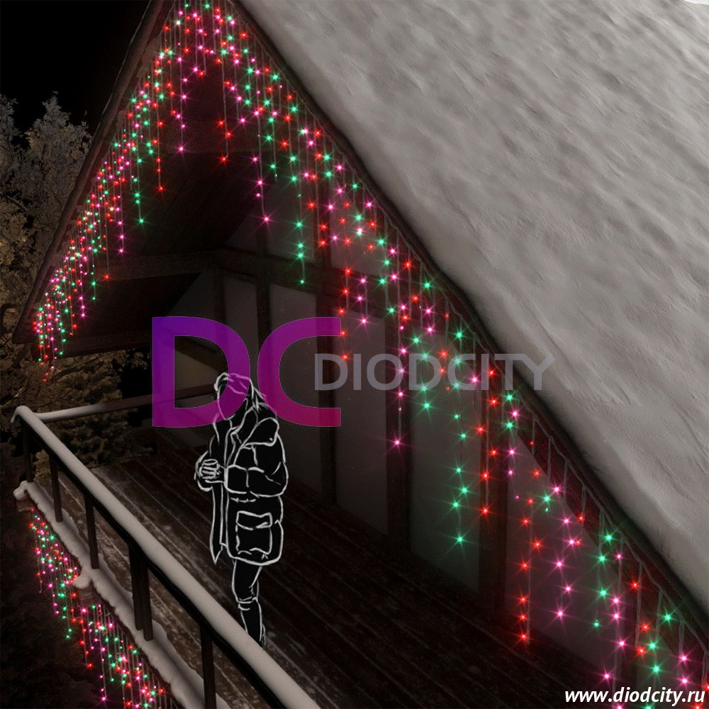 Световая бахрома 3*0.9 м, герметичный колпачок, мерцающая, мульти IP65