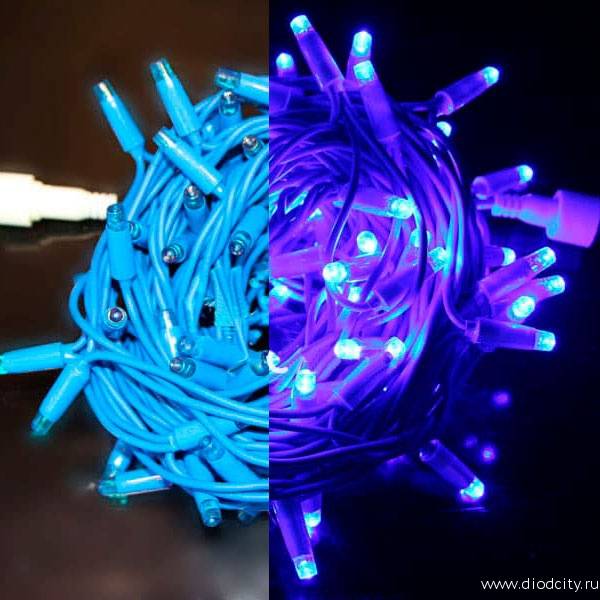 Светодиодная гирлянда Нить 10 м, 24 В, синий провод , синяя
