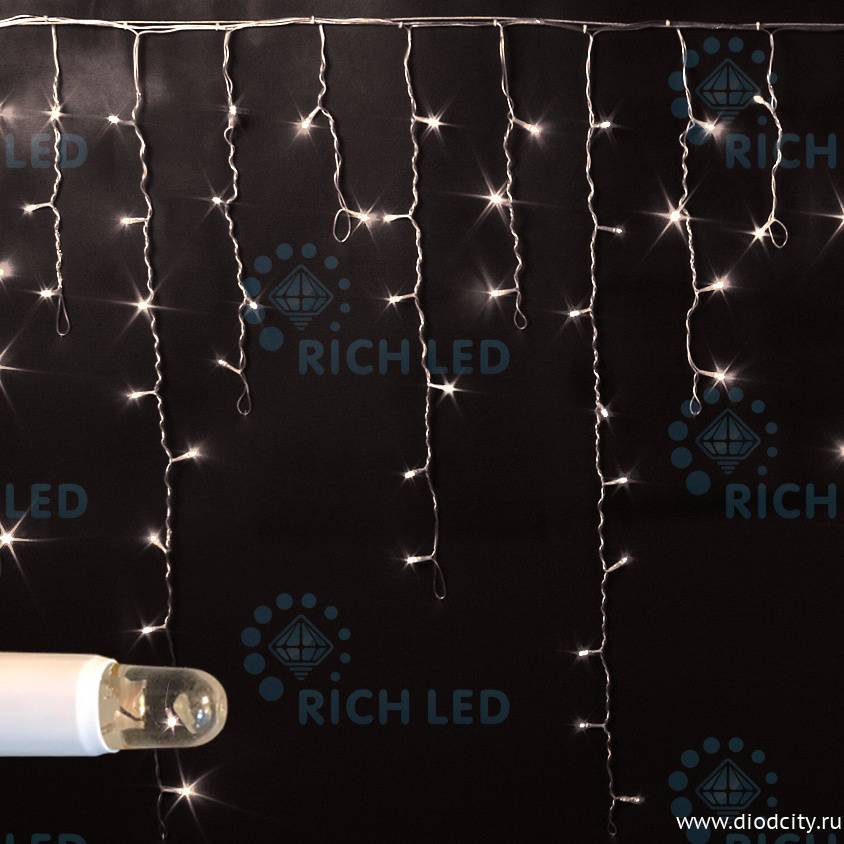 Светодиодная бахрома 3x0.9 м IP65, герметичный колпачок, прозрачный провод, теплый белый