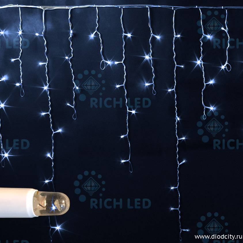 Светодиодная бахрома 3x0.9 м IP65, герметичный колпачок, прозрачный провод, белый