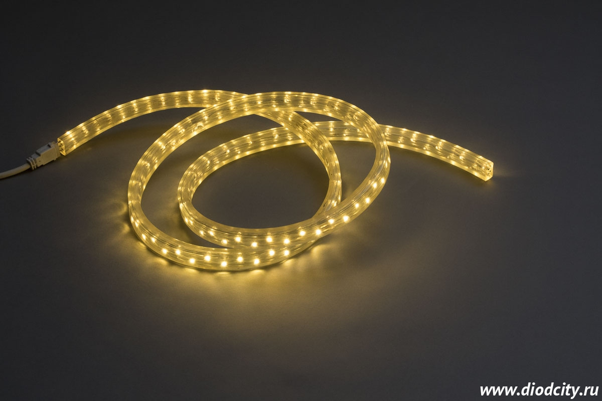 Светодиодный дюралайт 3-х жильный плоский 11*20мм, теплый белый