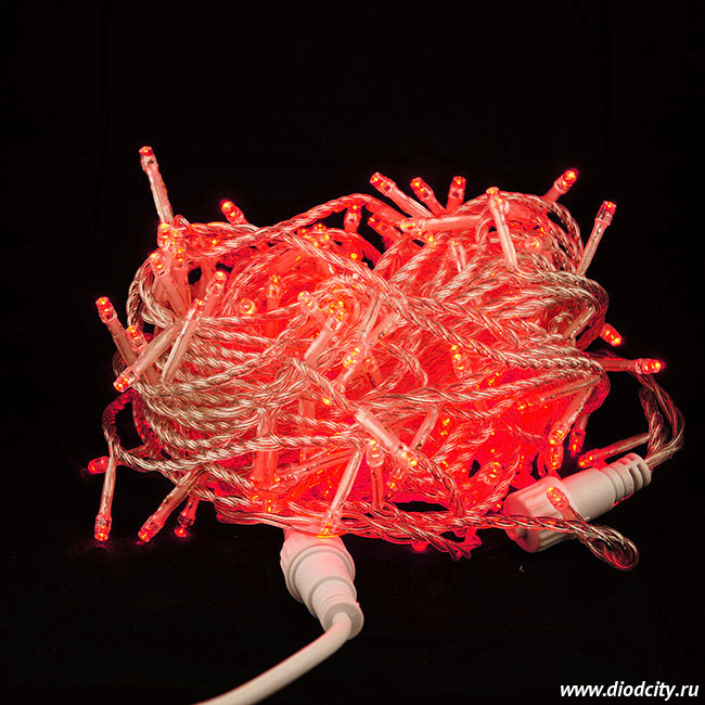Гирлянда-нить, мерцающая, 20м, провод прозрачный, цвет красный