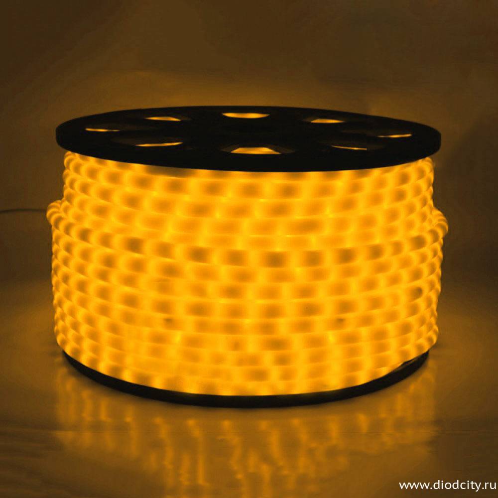 Светодиодный дюралайт-фиксинг, 13мм, 360°, желтый