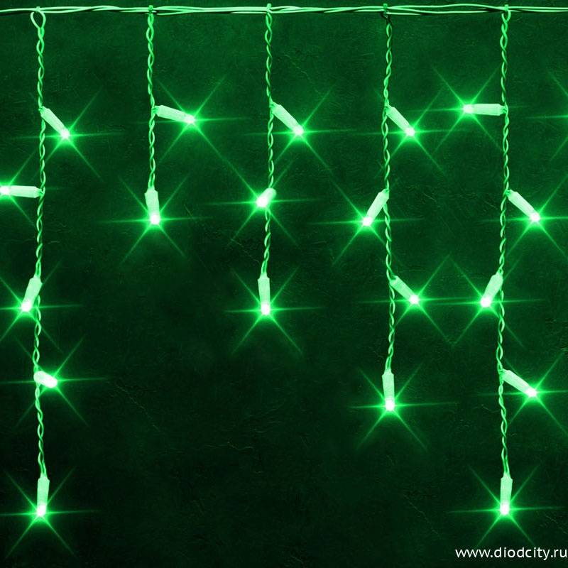 Светодиодная бахрома 3*0.5 м, герметичный колпачок, мерцающая, зеленая