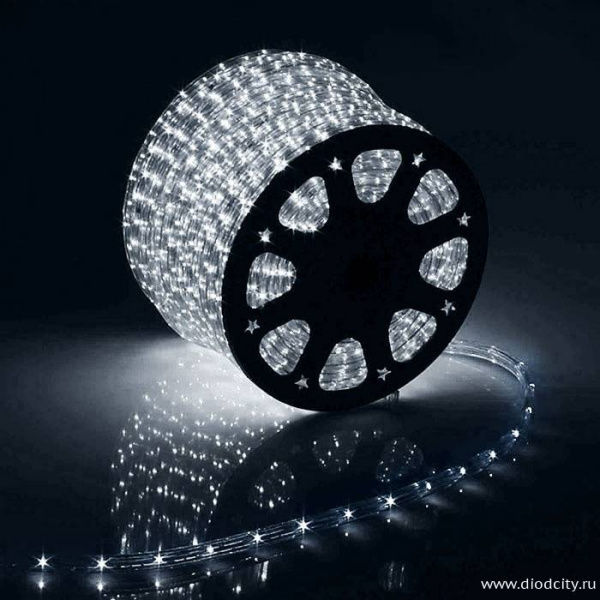 Светодиодный дюралайт - чейзинг круглый, 16мм, белый (5 жил)