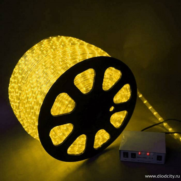 Светодиодный дюралайт - чейзинг круглый, 13мм, желтый