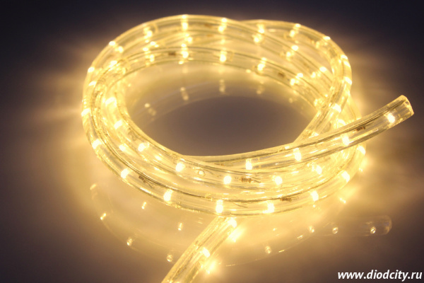 Светодиодный дюралайт - фиксинг  круглый, 13мм, теплый белый