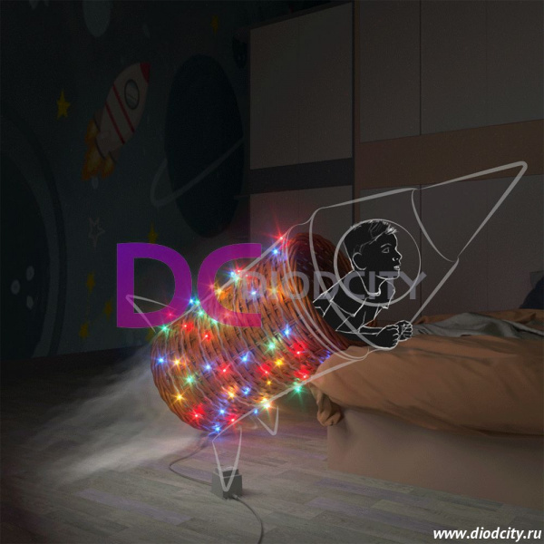 Гирлянда нить Rich LED 10 м, 100 LED, 220 В, прозрачный, цвет мульти