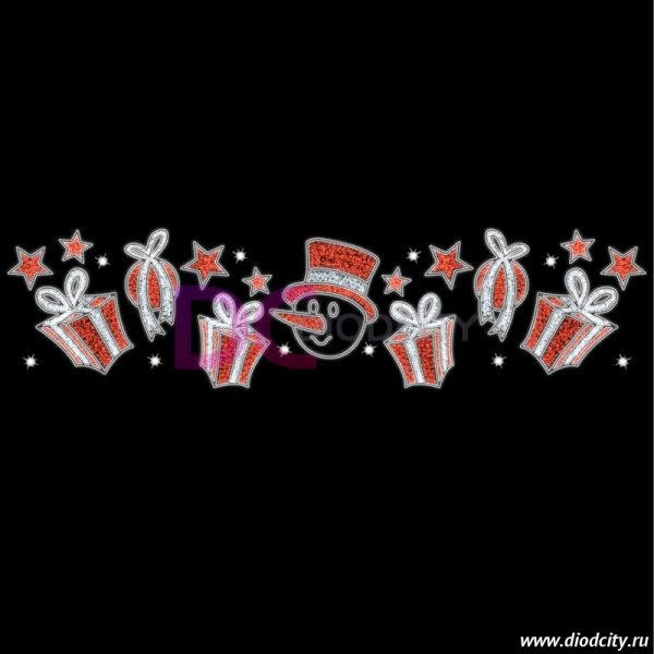 Светодиодная перетяжка "Новогодние подарки" 400х100 см, цвет красный/белый