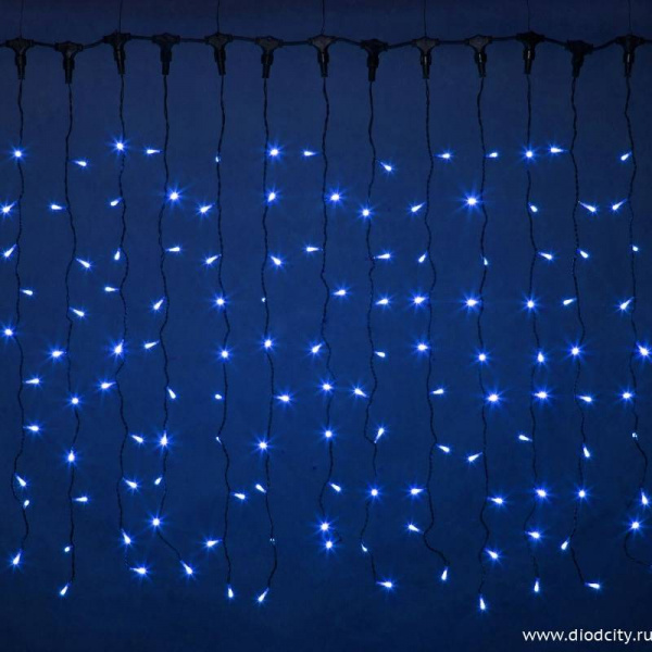 Светодиодный мерцающий занавес "Дождь", IP65, 2x1.5м, синий Светодиодный мерцающий занавес "Дождь", IP65, 2x1.5м, синий