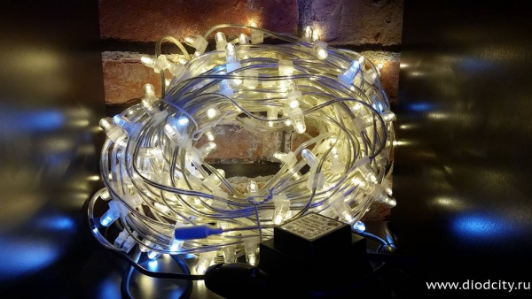 Светодиодный клип-лайт 30М мерцающий, 12V, теплый белый (белый flash)