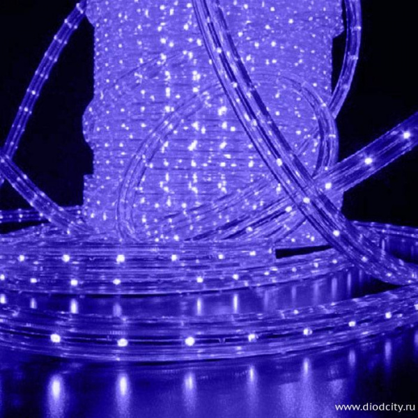 Светодиодный дюралайт 2-х жильный плоский 11*18мм, синий