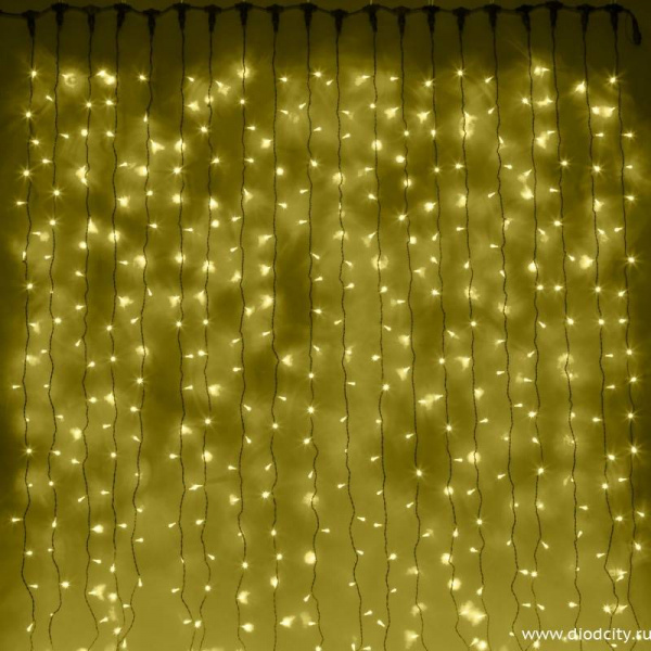 Светодиодный занавес "Дождь", 2 х 6м. желтые  диоды