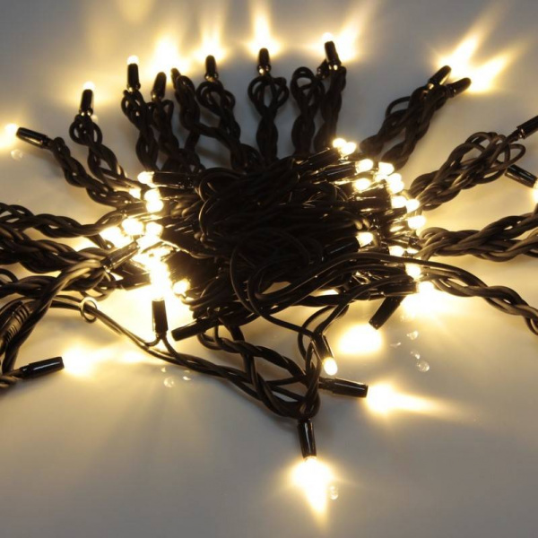 Гирлянда нить Стринг Лайт, 20м, черный провод, теплая белая, 24V