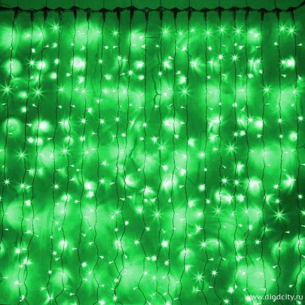 Светодиодный мерцающий занавес "Дождь", IP65, 2x6м, зеленый Светодиодный мерцающий занавес "Дождь", IP65, 2x6м, зеленый