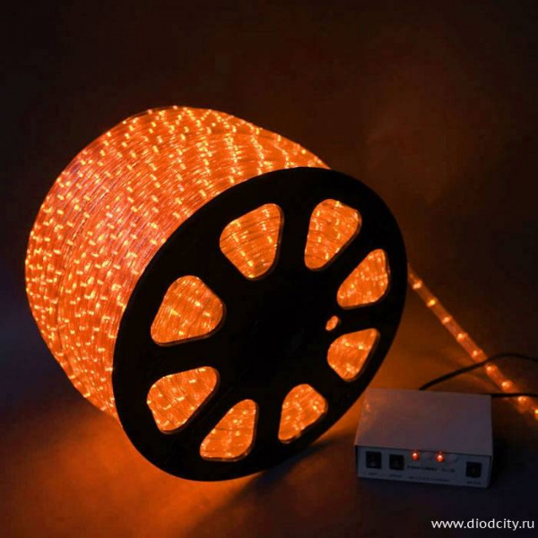 Светодиодный дюралайт - чейзинг круглый, 13мм, оранжевый