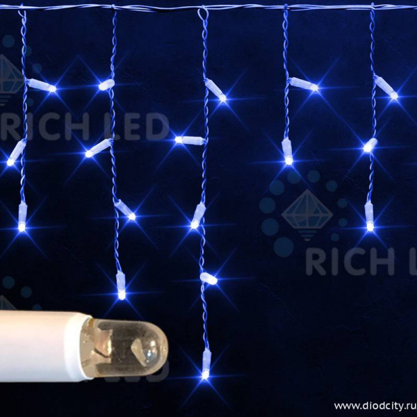 Светодиодная бахрома Rich LED 3х0.5 м белый резиновый провод, IP65, синяя