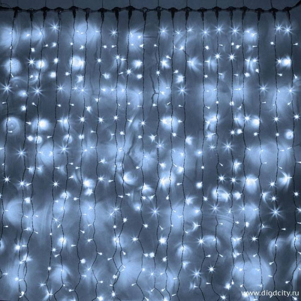 Светодиодный мерцающий занавес "Дождь", IP65, 2x6м, белый Светодиодный мерцающий занавес "Дождь", IP65, 2x6м, белый