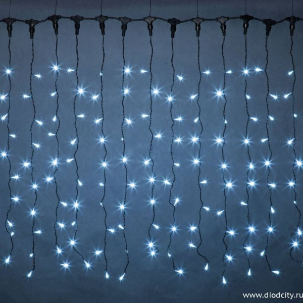 Светодиодный мерцающий занавес "Дождь", IP65, 2x1.5м, белый Светодиодный мерцающий занавес "Дождь", IP65, 2x1.5м, белый