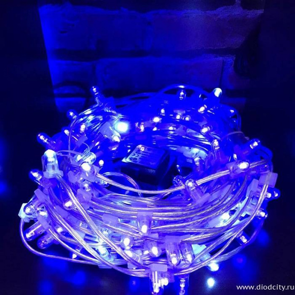 Гирлянда "Клип Лайт" синие диоды, прозрачный провод