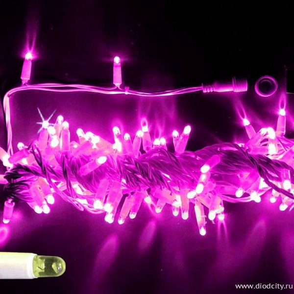 Светодиодная гирлянда Нить 10 м, 24 В, герметичный колпачок, розовая