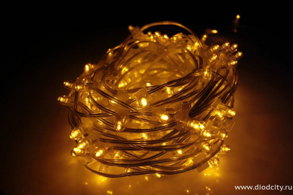 Светодиодный клип-лайт 30М мерцающий, 12V, желтый (желтый flash)