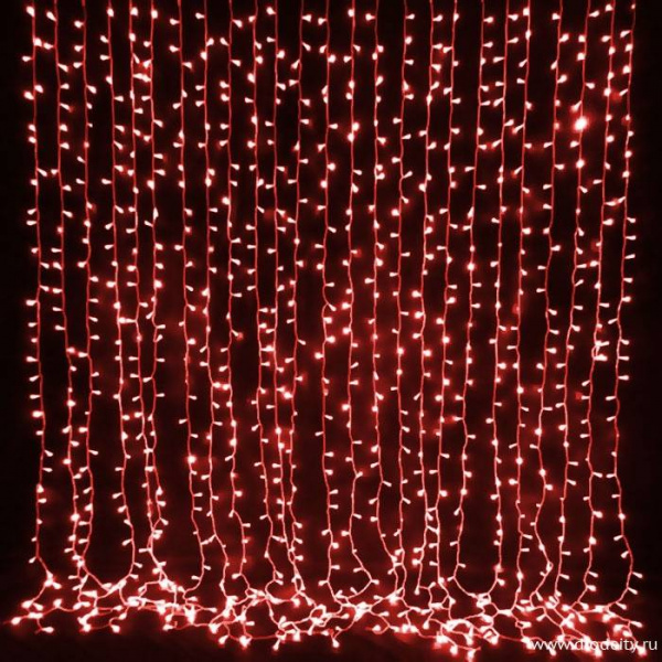 Светодиодный занавес "Дождь", 2 х 9м  красные диоды IP65
