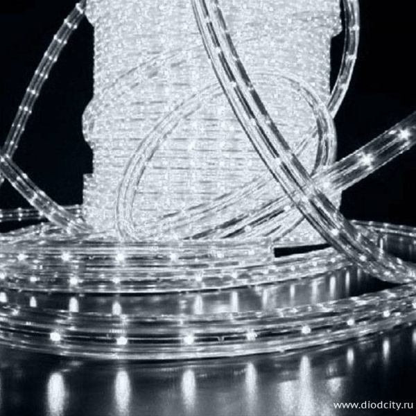 Светодиодный дюралайт 2-х жильный плоский 11*18мм, белый.