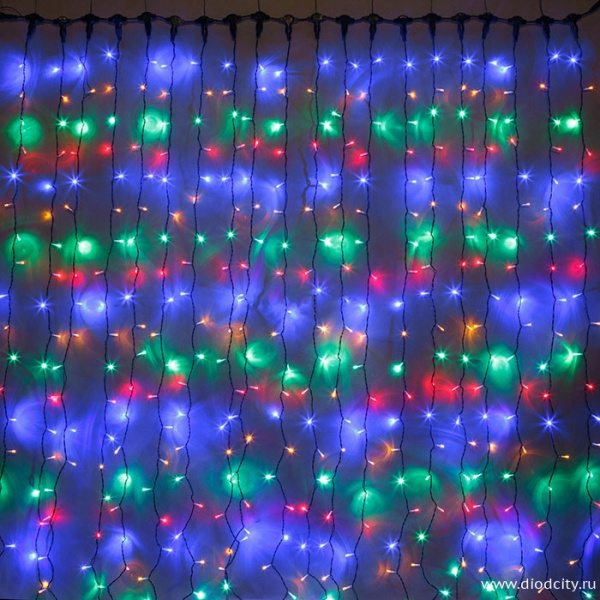 Светодиодный мерцающий занавес "Дождь", IP65, 2x6м, мультиколор Светодиодный мерцающий занавес "Дождь", IP65, 2x6м, мультиколор