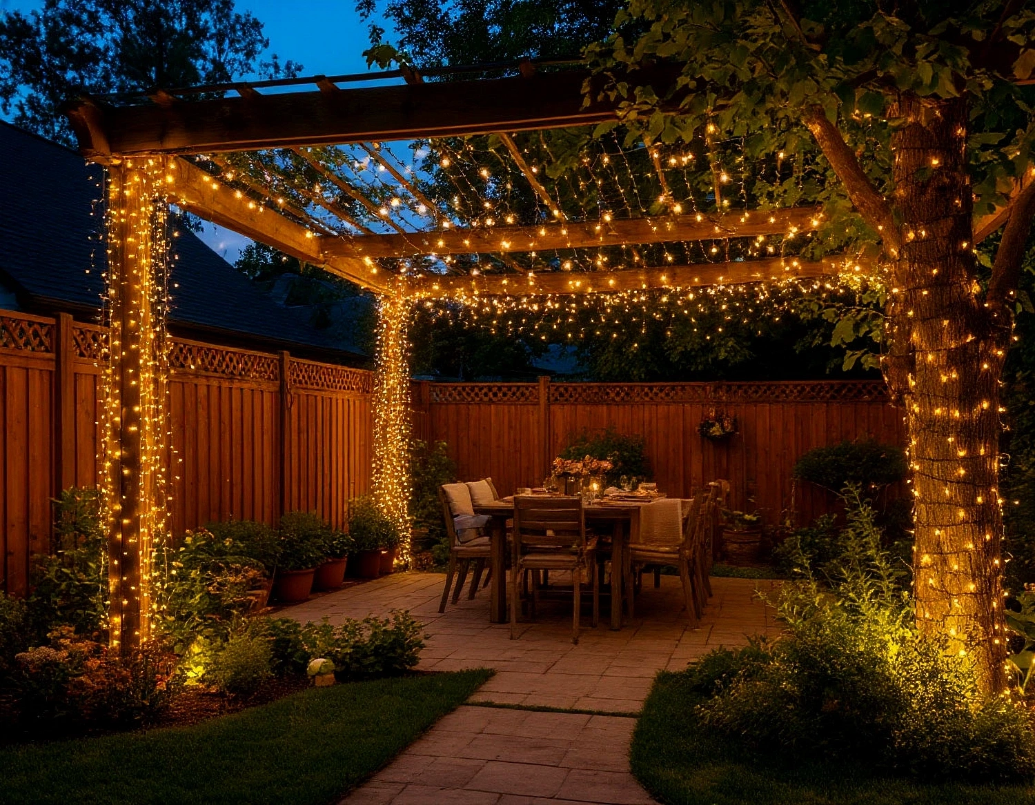 Идеи украшения сада и двора гирляндами