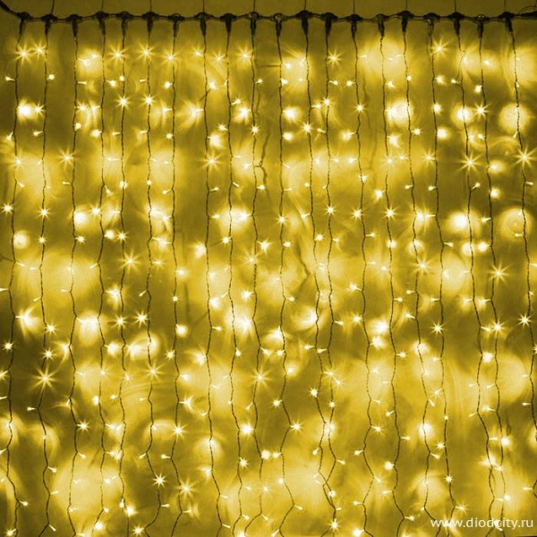 Светодиодный мерцающий занавес "Дождь", IP65, 2x3м, желтый Светодиодный мерцающий занавес "Дождь", IP65, 2x3м, желтый